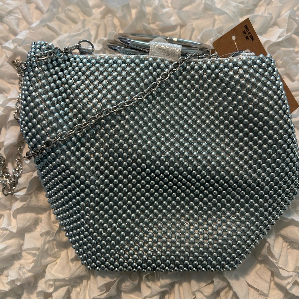 Mix No. 6 • Pearl Baby Blue • Mesh Clutch with Chain • NWT •